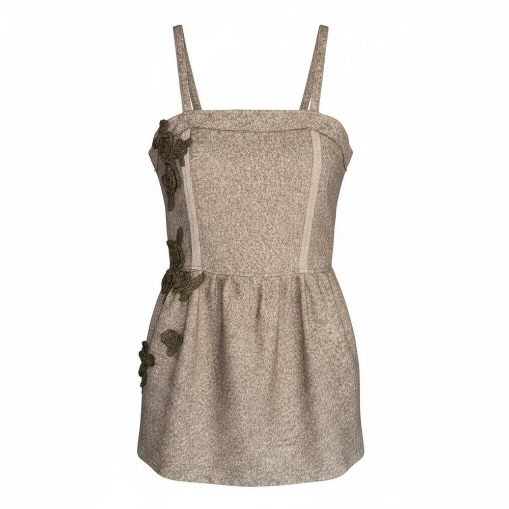 Nick & Mo sold‎ @ Anthropologie, cotton/wool mini, brown lined, appliqués, L